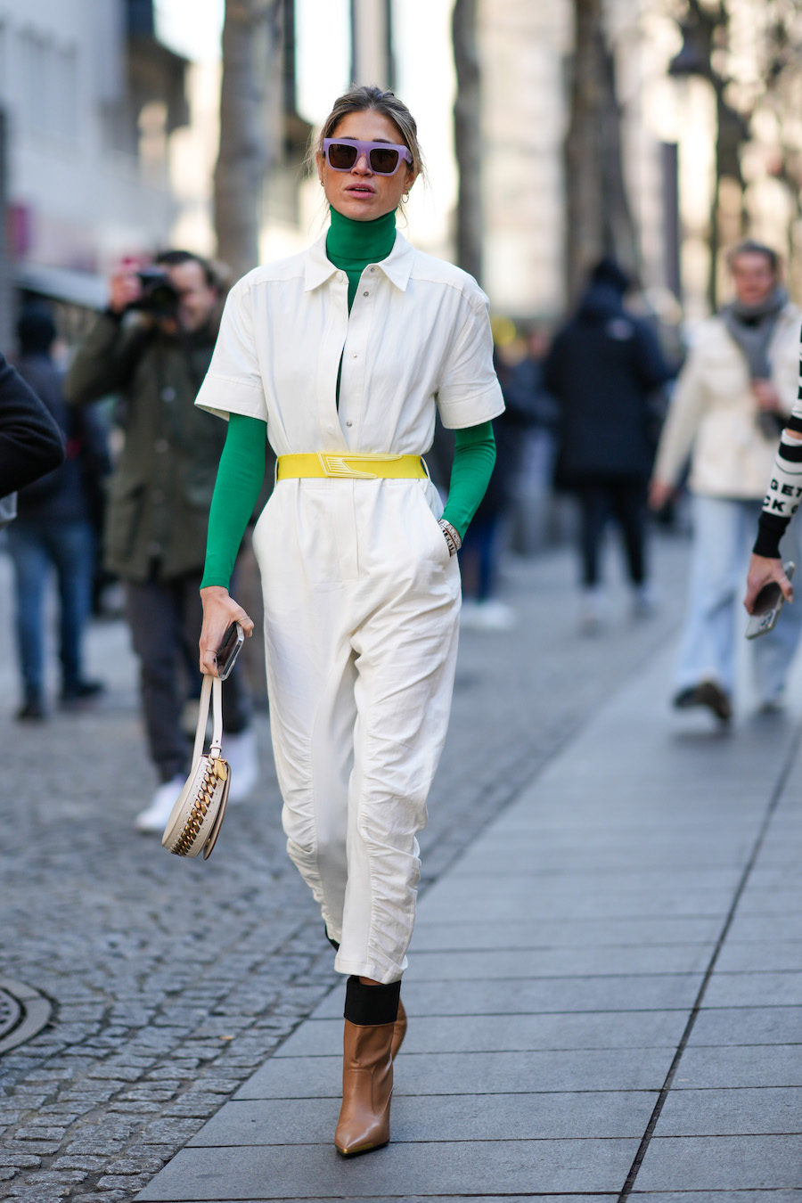 white latte leather with gold chain handbag from Stella McCartney