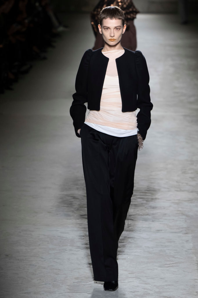 PARIS, FRANCE - FEBRUARY 28: A model walks the runway during the Dries Van Noten Ready to Wear Fall/Winter 2024-2025 fashion show as part of the Paris Fashion Week on February 28, 2024 in Paris, France. (Photo by Victor VIRGILE/Gamma-Rapho via Getty Images)