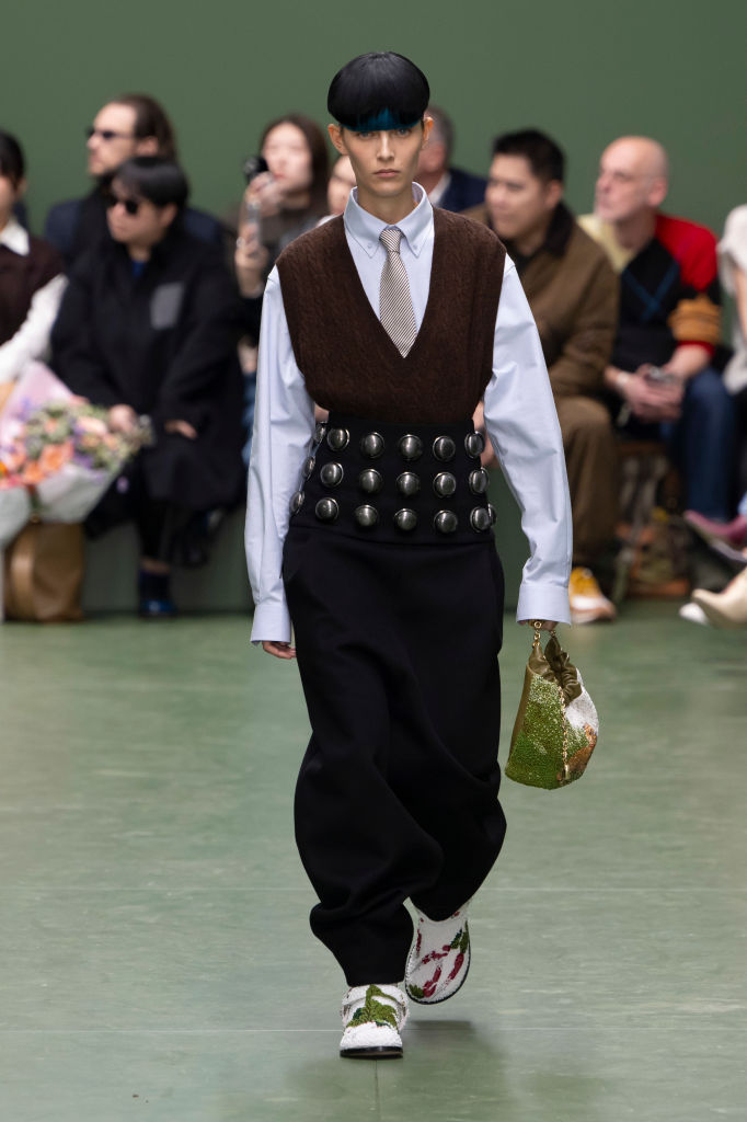 PARIS, FRANCE - MARCH 01: A model walks the runway during the Loewe Ready to Wear Fall/Winter 2024-2025 fashion show as part of the Paris Fashion Week on March 1, 2024 in Paris, France. (Photo by Victor VIRGILE/Gamma-Rapho via Getty Images)