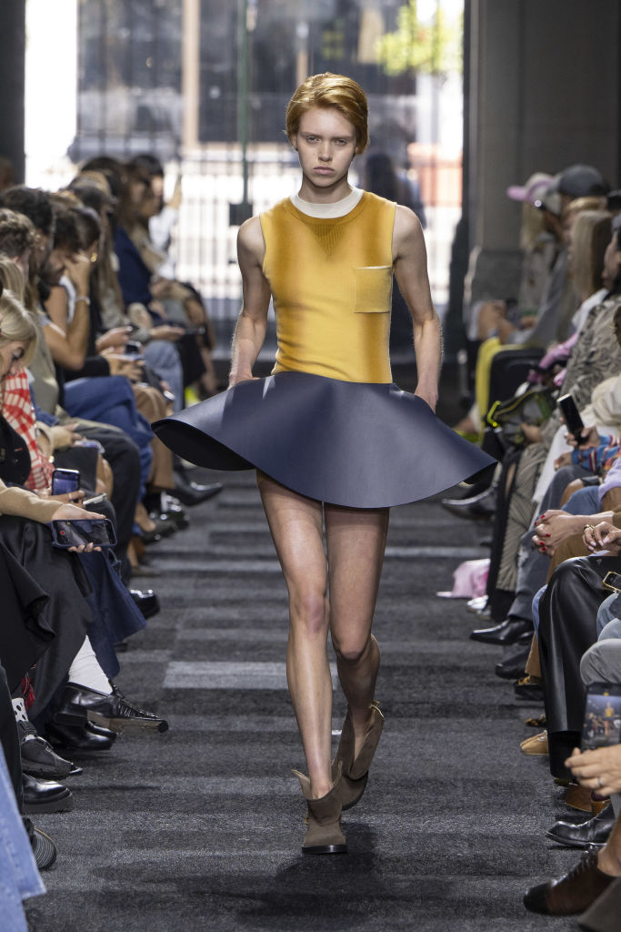 LONDON, ENGLAND - SEPTEMBER 15: A model walks the runway at the JW Anderson fashion show during London Fashion Week September 2024 Spring/Summer 2025 on September 15, 2024 in London, England. (Photo by Victor VIRGILE/Gamma-Rapho via Getty Images)