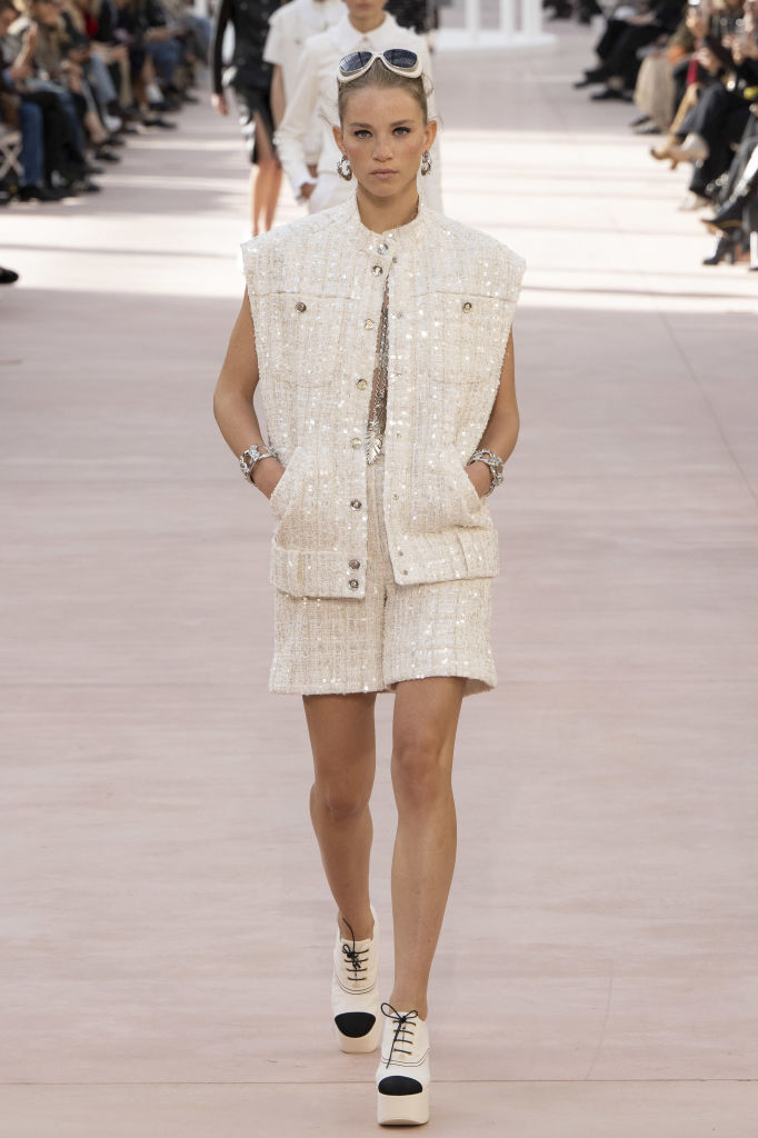 PARIS, FRANCE - OCTOBER 01: A model walks the runway during the Chanel Ready to Wear Spring/Summer 2025 fashion show as part of the Paris Fashion Week on October 01, 2024 in Paris, France. (Photo by Victor VIRGILE/Gamma-Rapho via Getty Images)