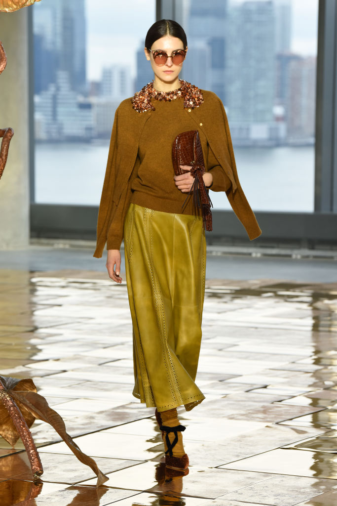 NEW YORK, NEW YORK - FEBRUARY 09: A model walks the runway at the Ulla Johnson show during New York Fashion Week on February 09, 2025 in New York City. (Photo by Albert Urso/Getty Images)