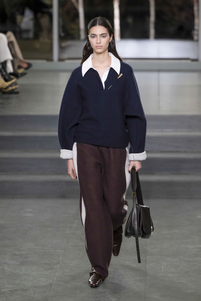 NEW YORK, USA - FEBRUARY 10: A model walks the runway during the Tory Burch Ready to Wear Fall/Winter 2025-2026 fashion show as part of the New York Fashion Week on February 10, 2025 in New York. (Photo by Victor VIRGILE/Gamma-Rapho via Getty Images)